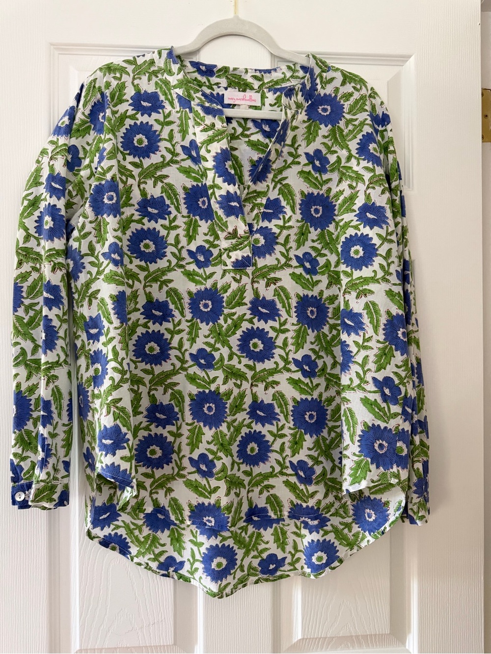 Floral V-Neck Tunic Top in Blue and Green